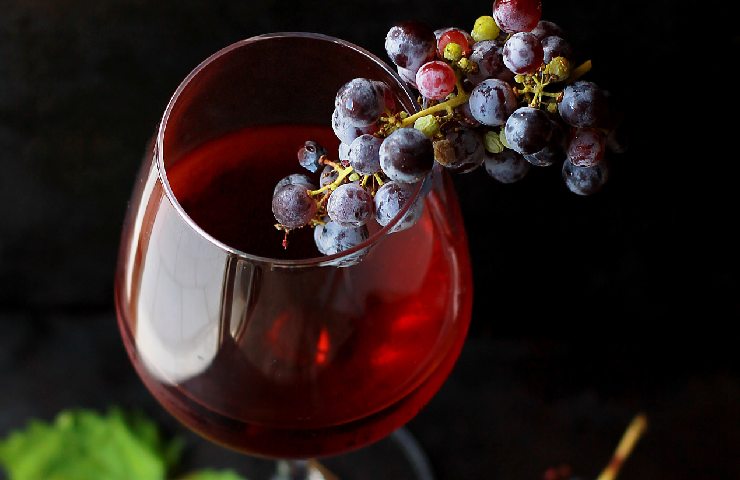 Calice di vino e uva nera