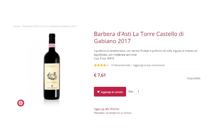 Una bottiglia di Barbera d’asti La Torre Castello di Gabiano