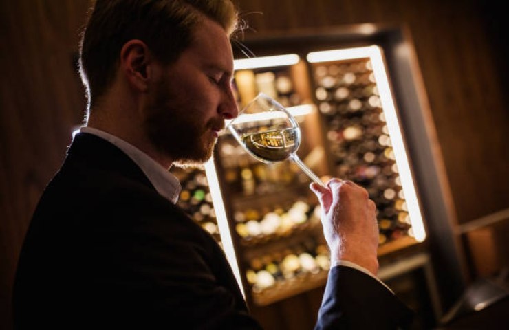 Sommelier assaggia un calice di vino